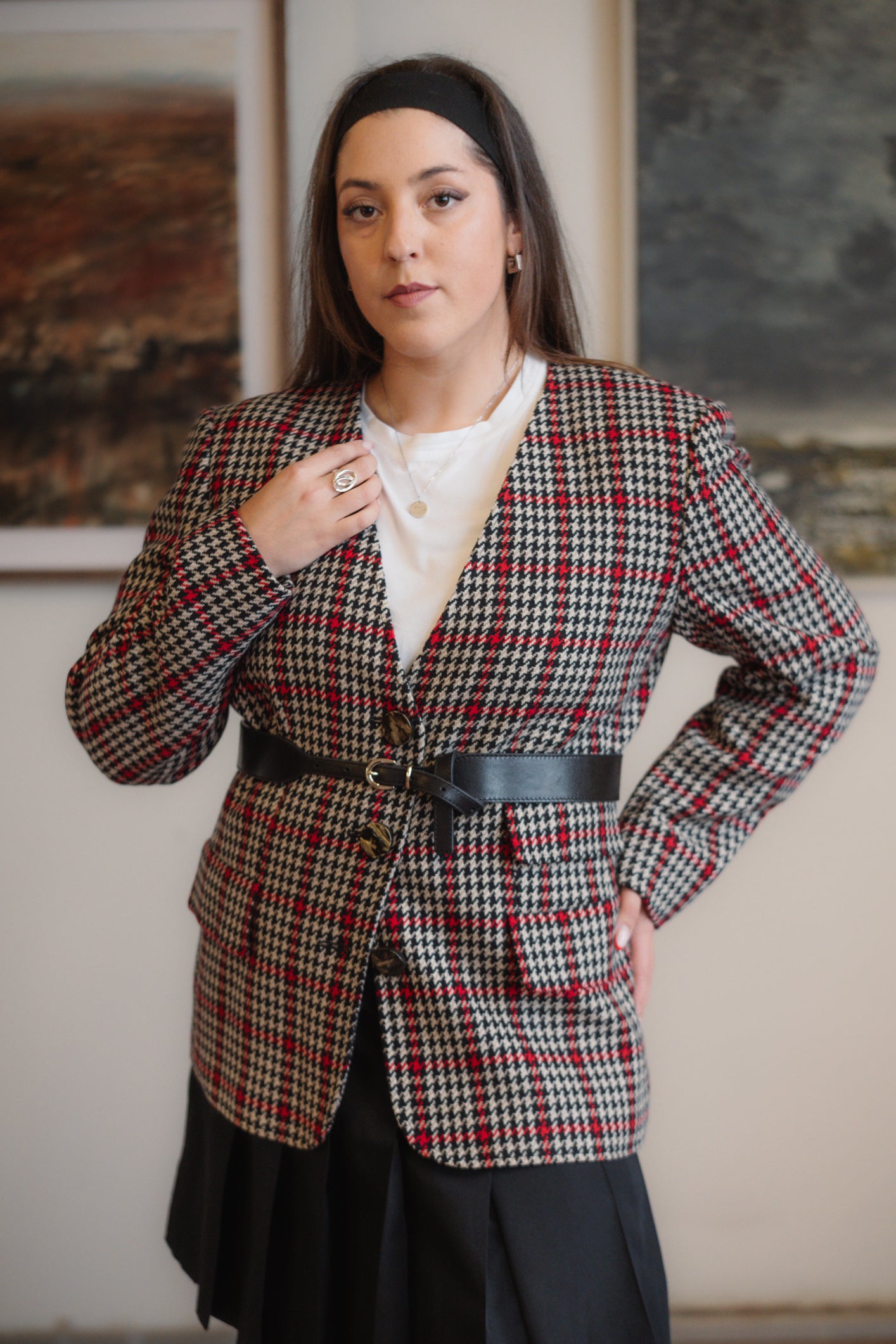 Vintage Valentino Tweed Blazer Black & Red Size M/L UK 10/12