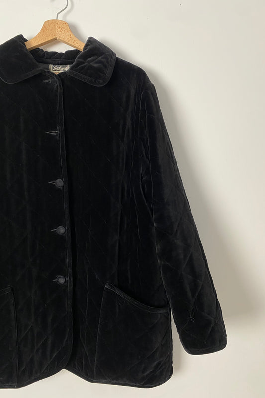 Luisa Spagnoli Black Velvet Quilted Coat SIZE M/L UK 10/12