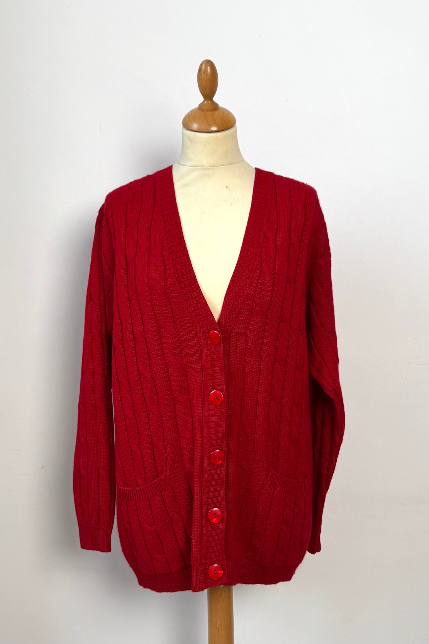 Vibrant Red Cable Knit Cardigan Size S/M UK 8/10