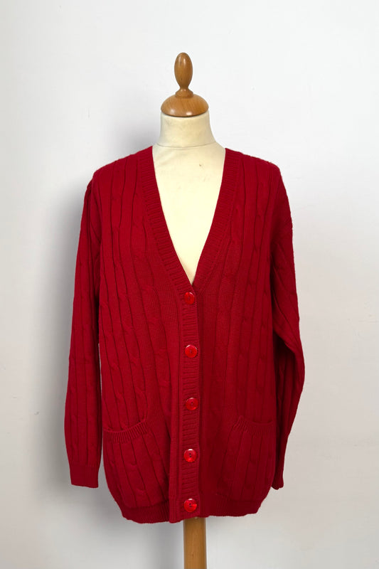 Vibrant Red Cable Knit Cardigan Size S/M UK 8/10