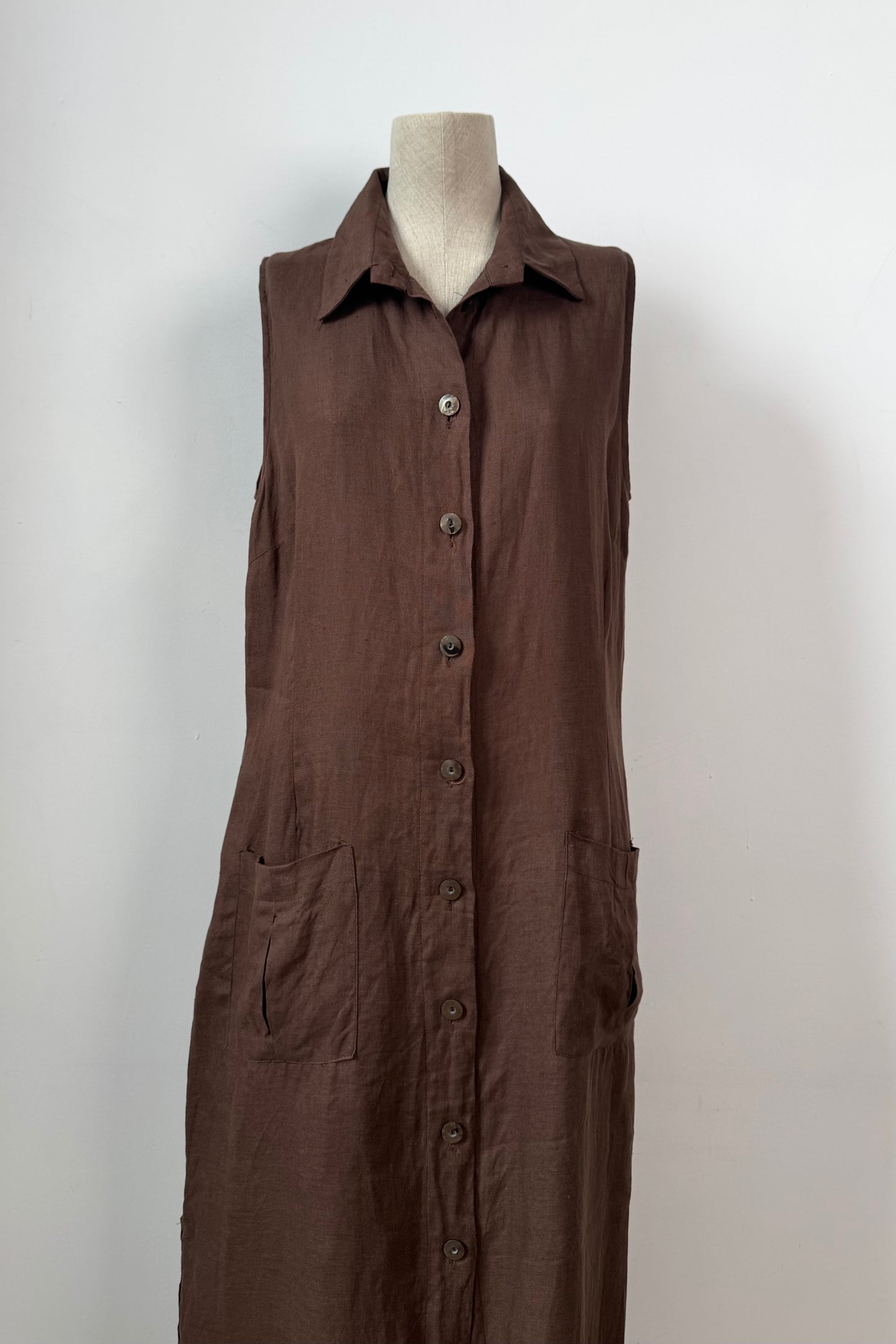 MAXI LINEN BROWN DRESS SIZE XL UK 14