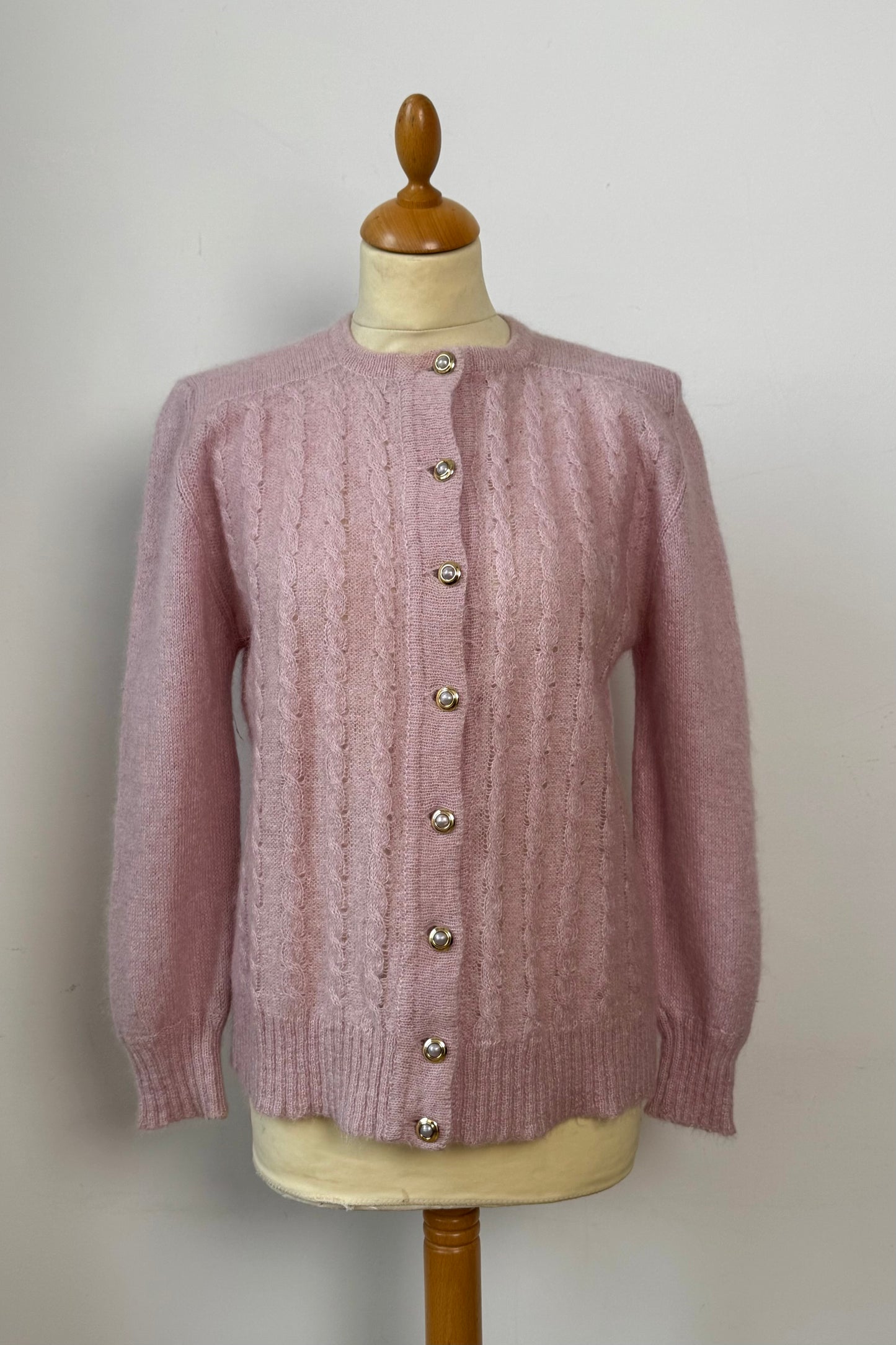 Mohair Round Collar Pink Cardigan Size S/M UK 8/10