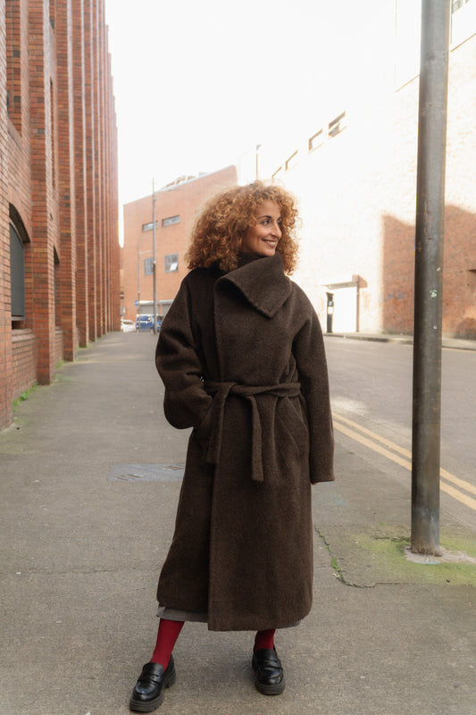 Max Mara Brown Robe Coat Pure Alpaca Wool Size L/XL Women’s UK 12-16