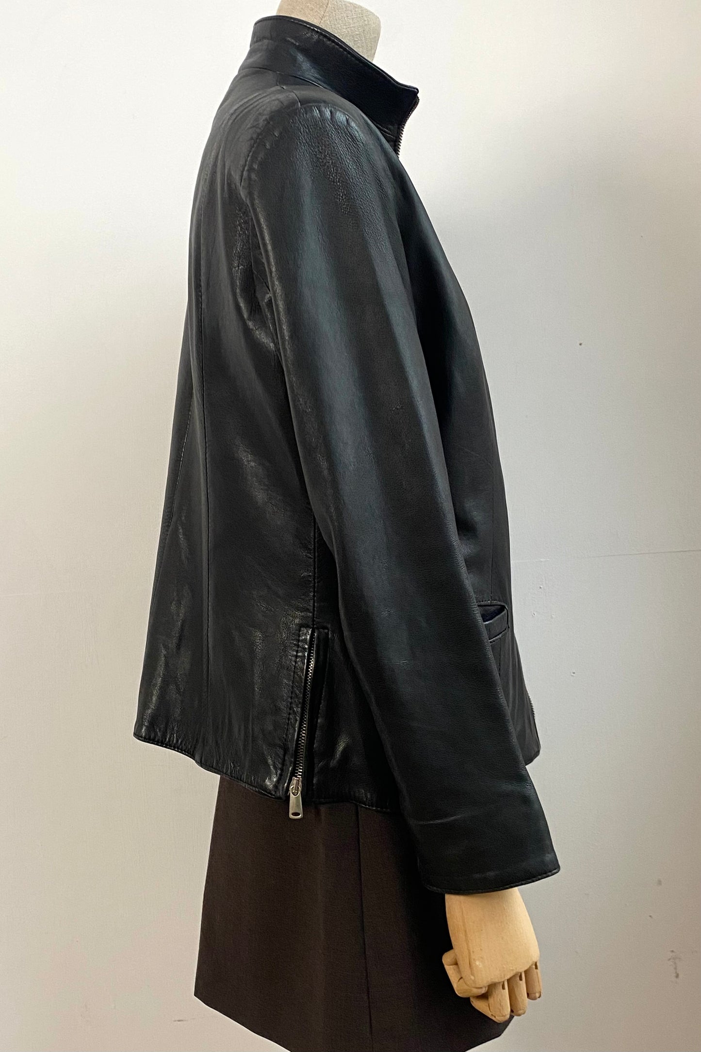 Italian Fitted Leather Zip Jacket Size S/M UK 8/10