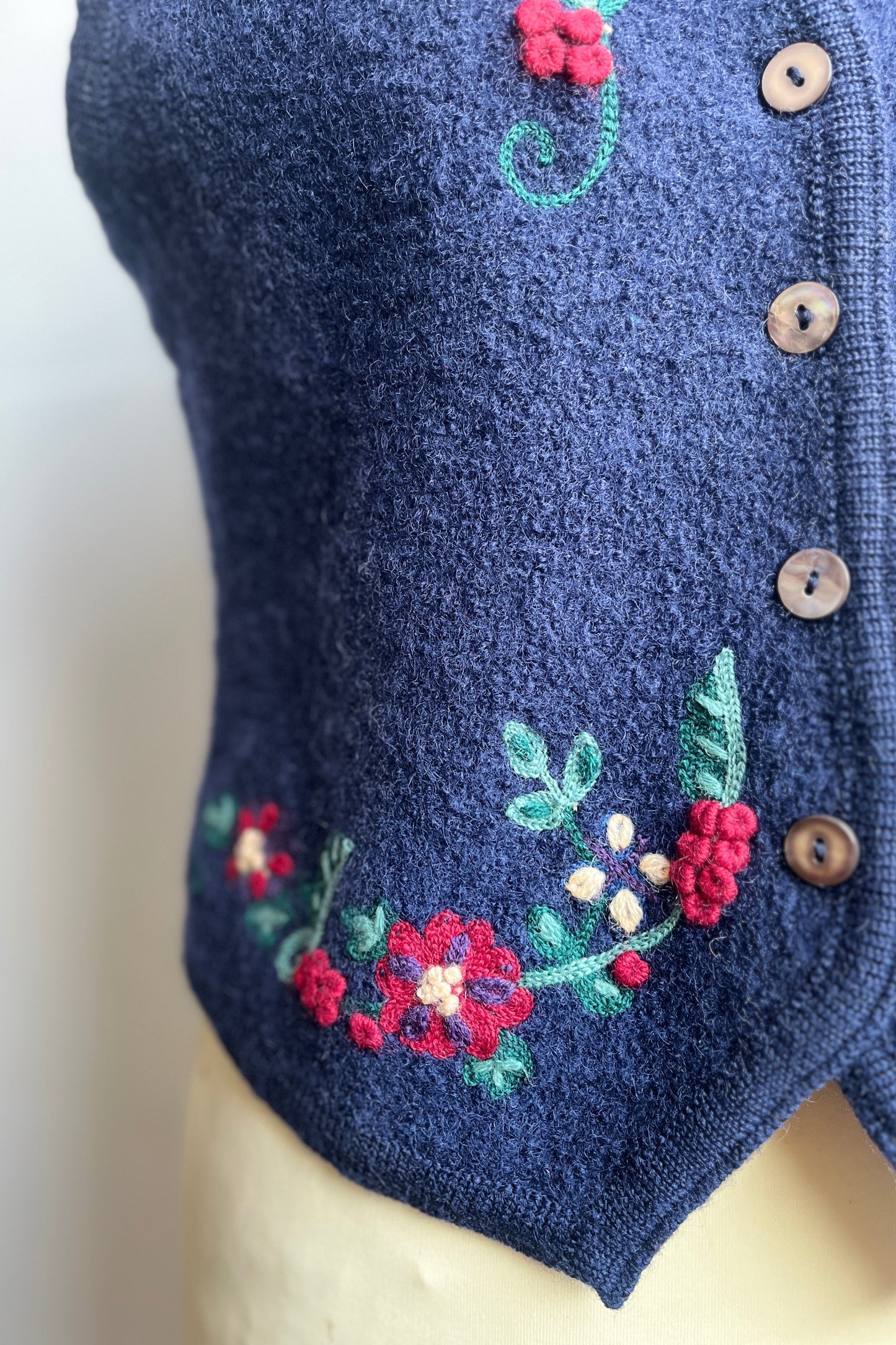 Floral Navy Blue Wool Waistcoat Size S/M UK 8/10