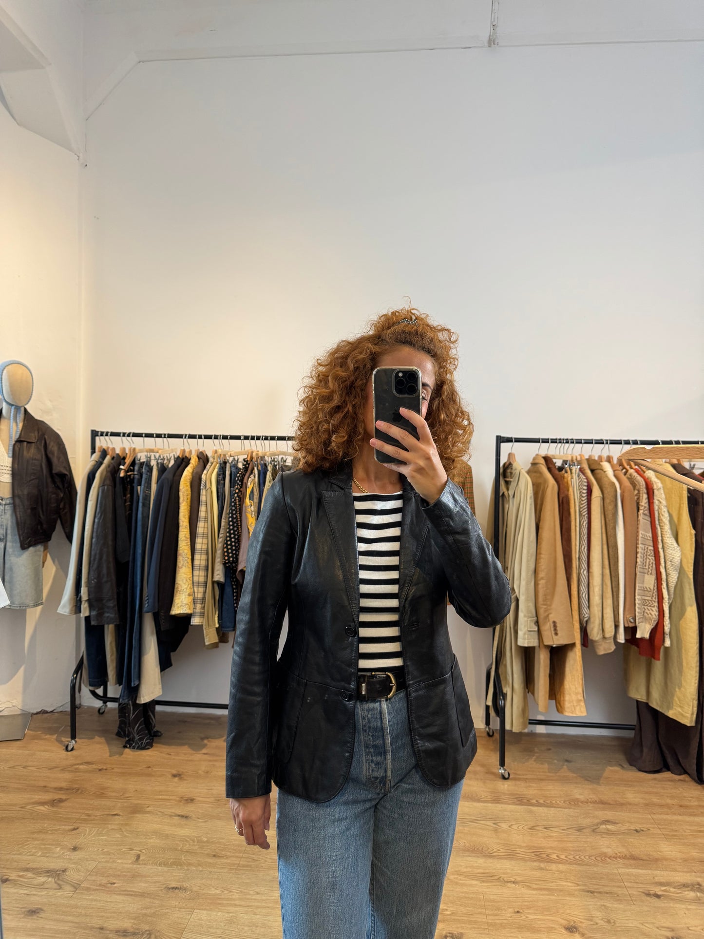 BLACK LEATHER BLAZER SIZE S UK6/8