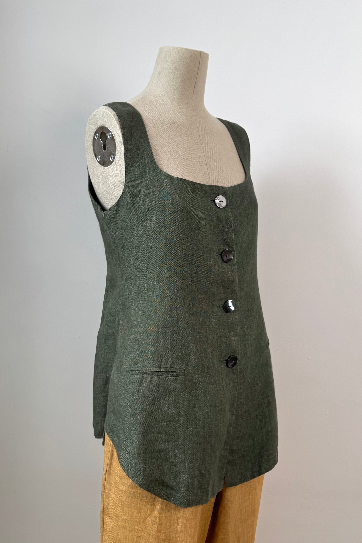 KHAKI LINEN VEST SIZE S UK 8