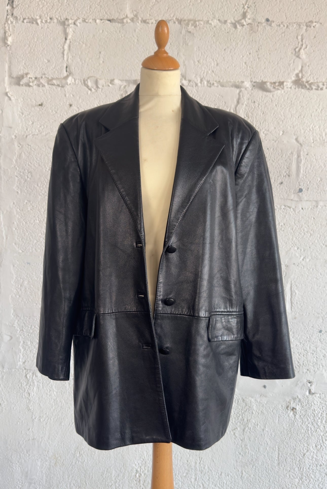 Black 80s Leather Blazer Unisex Women’s Medium to Large UK 10/12