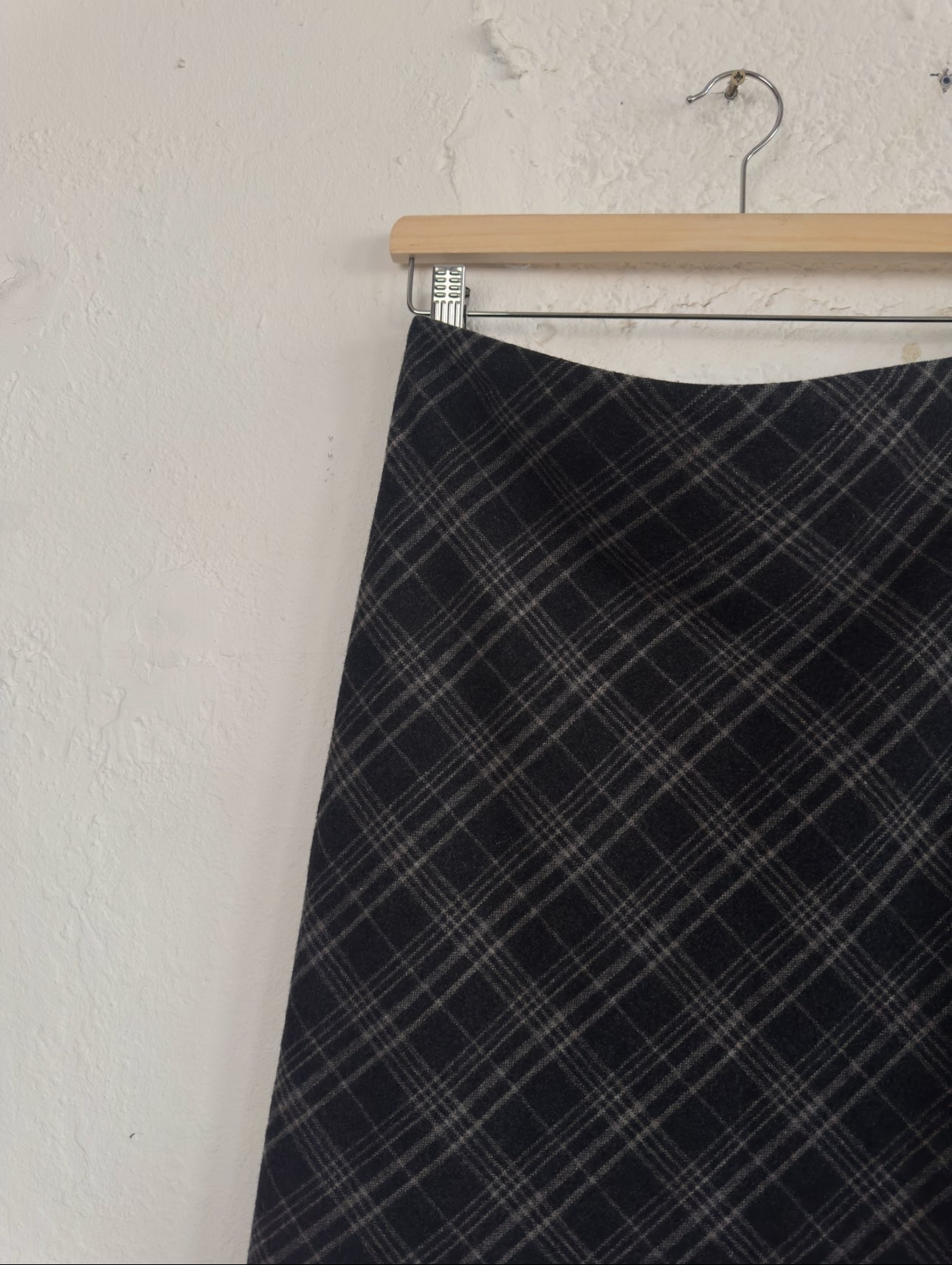 Vintage “Hennes” Grey Bias Plaid Midi Skirt Size S UK 8 EU 36