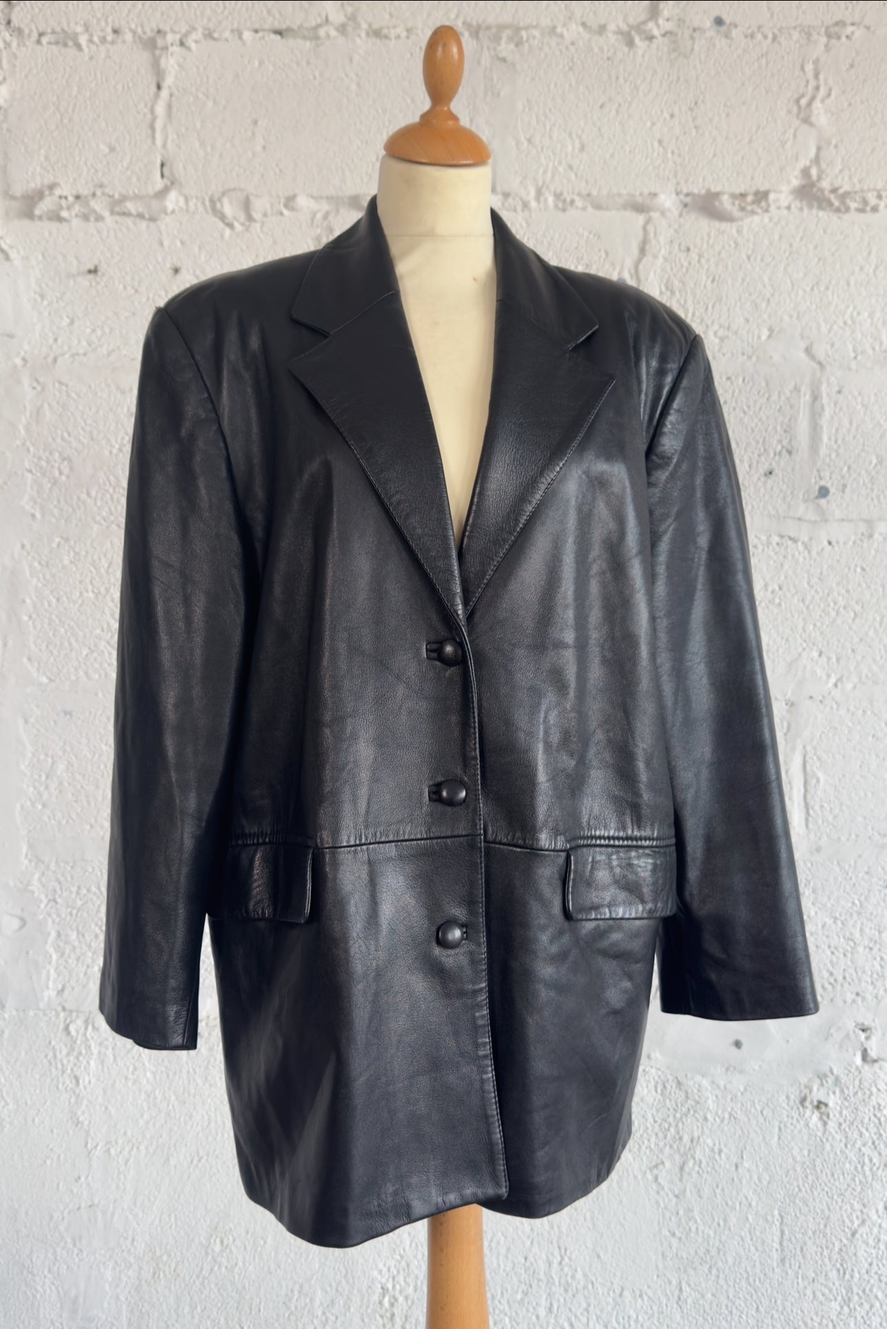 Black 80s Leather Blazer Unisex Women’s Medium to Large UK 10/12