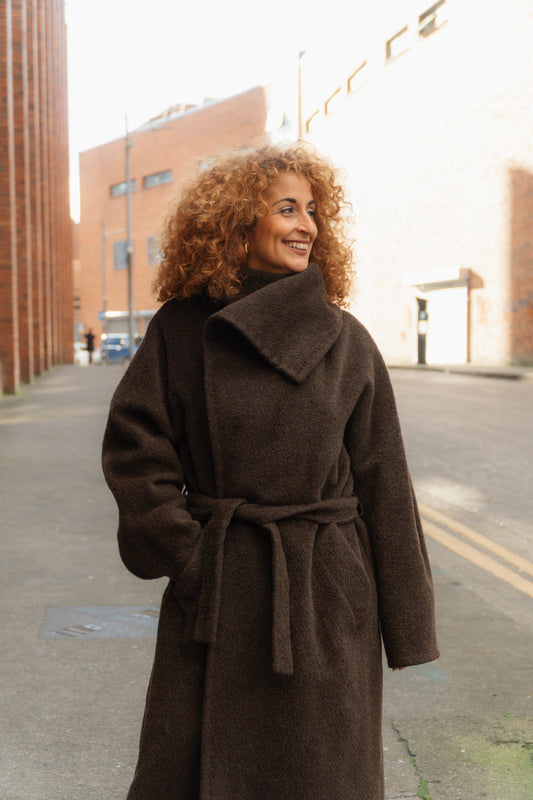 Max Mara Brown Robe Coat Pure Alpaca Wool Size L/XL Women’s UK 12-16