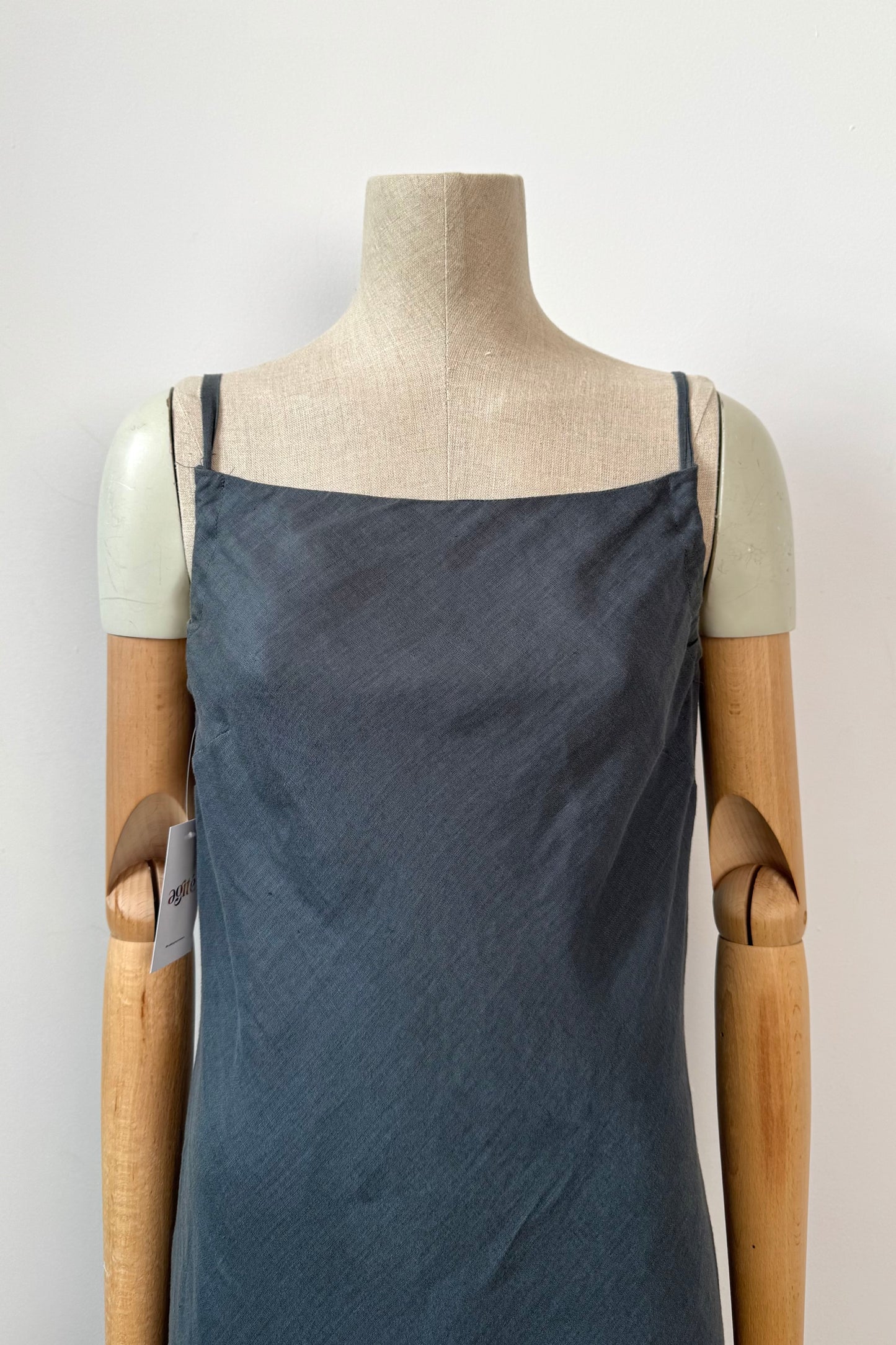GRAYISH BLUE LINEN DRESS SIZE S UK 8
