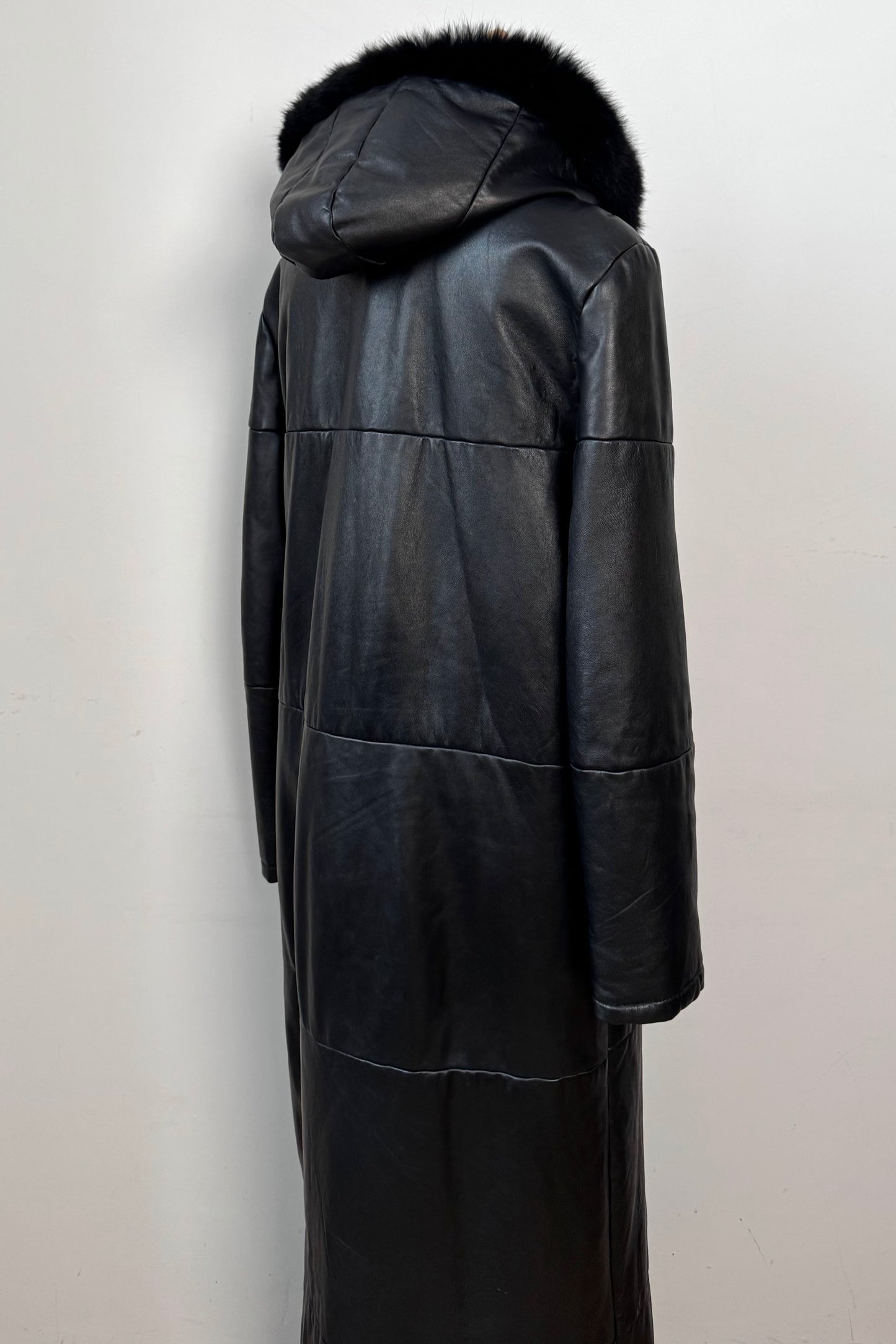 Sorelle Fontana Leather Long Puff Coat Size L UK 12/14