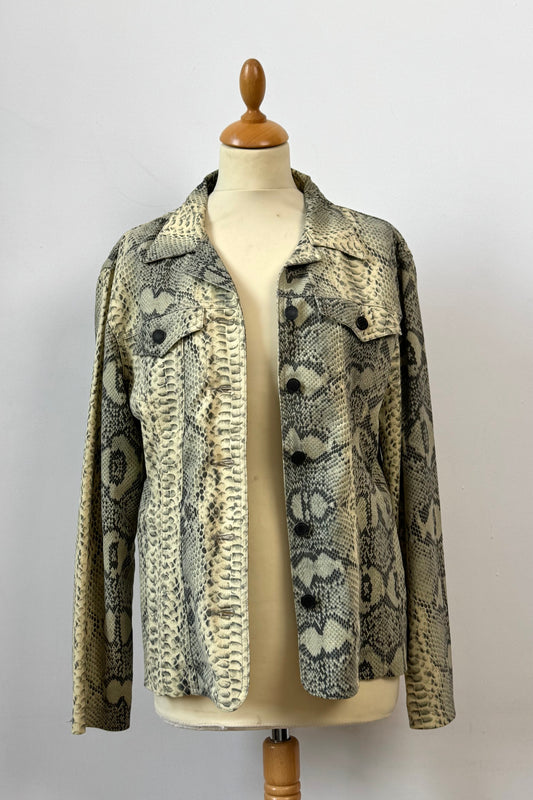 Snake-Print Denim Jacket in Size M/L UK 10/12