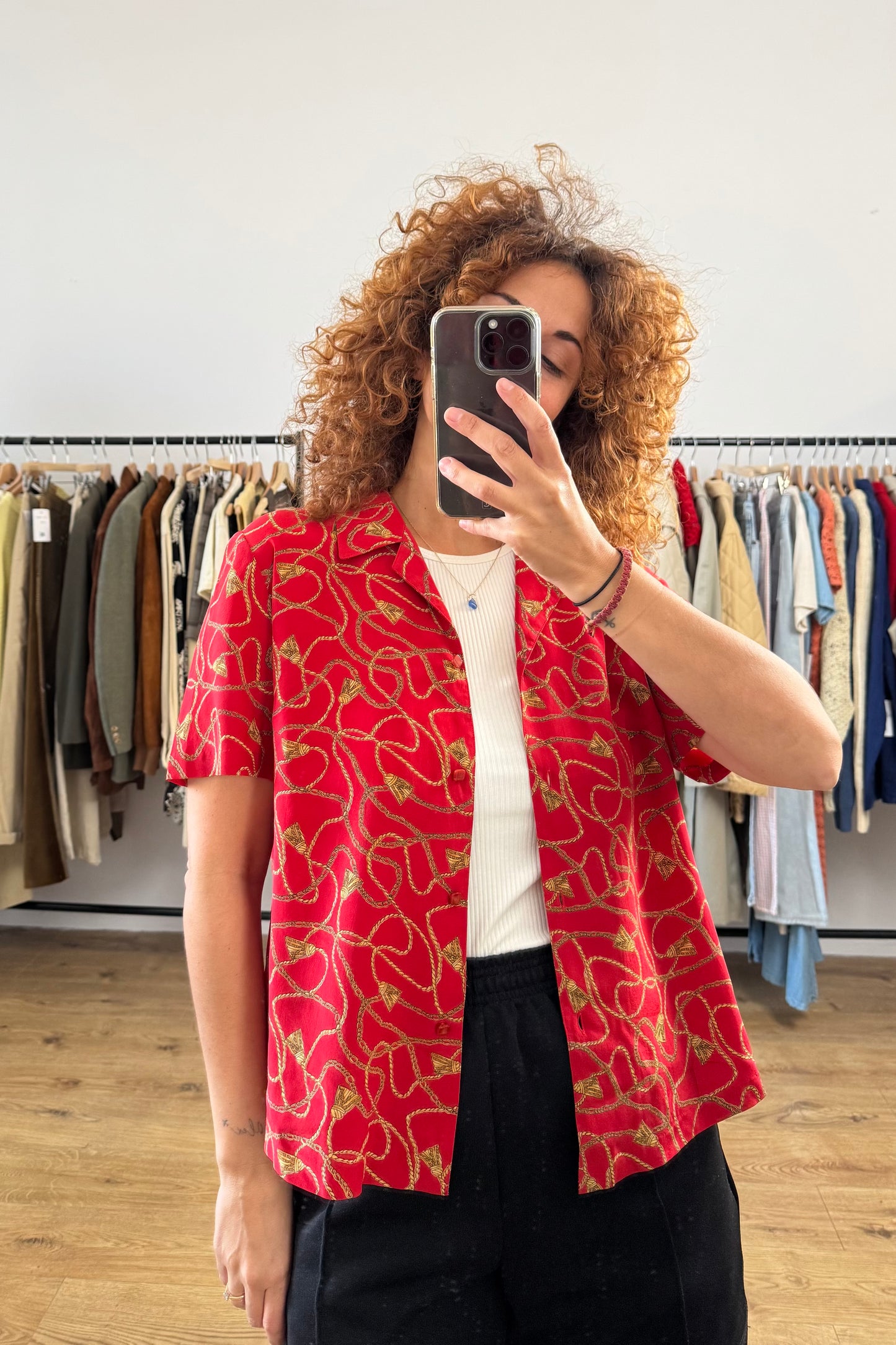 CHAIN PRINT SILK SHIRT SIZE S/M 8/10