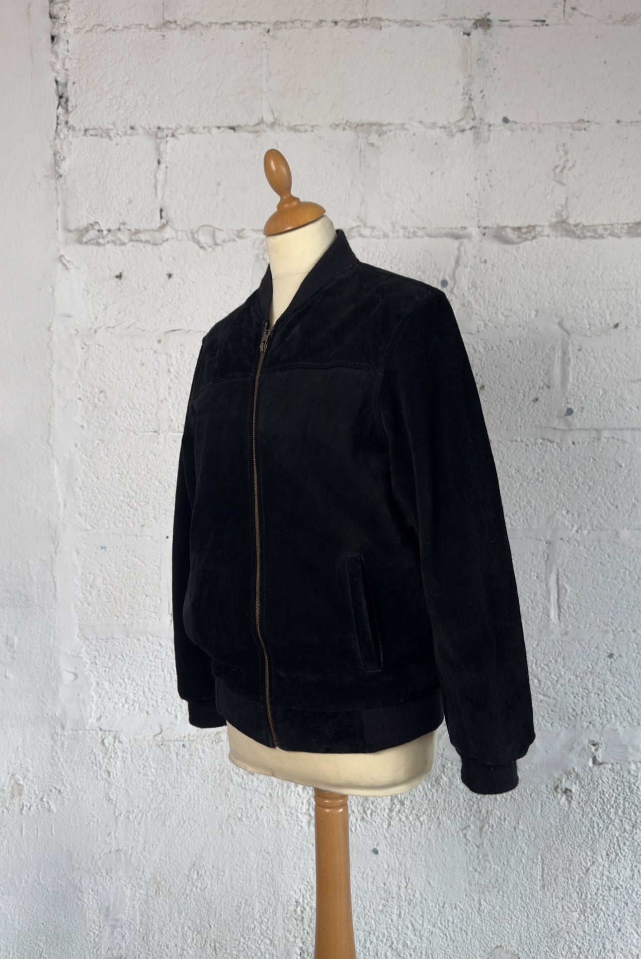 Black Suede Bomber Jacket Unisex Women’s S/M UK 8-12 Men’s S