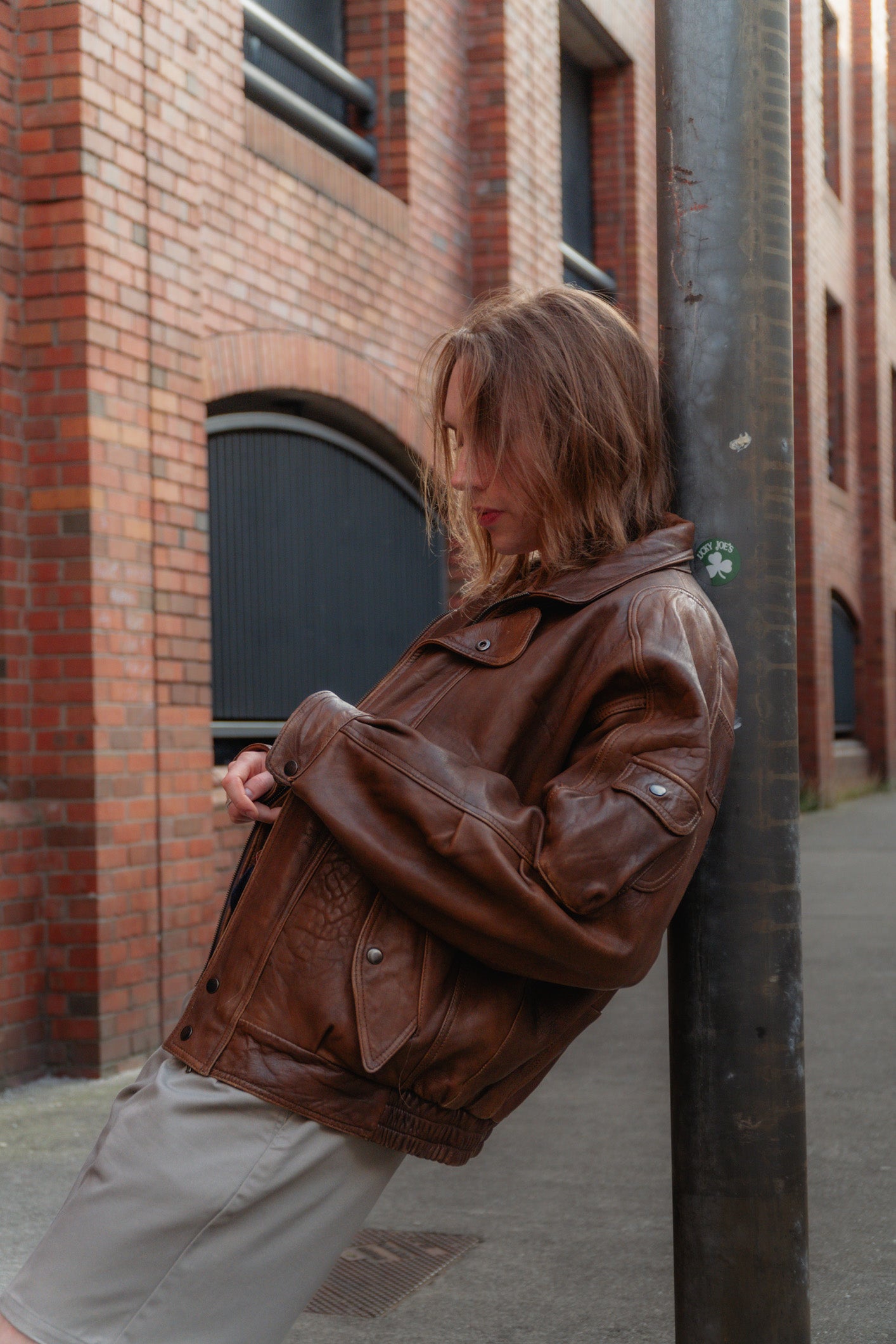 Vintage Brown Leather Bomber Jacket - Real Leather, UK 12/14 L