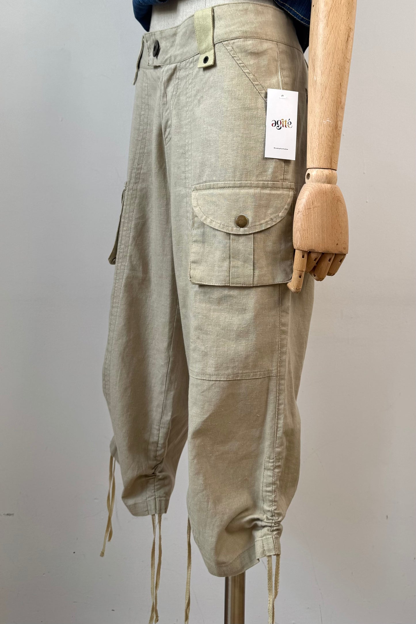 CARGO STYLE CROPPED LINEN TROUSERS SIZE S UK 8 EU 36