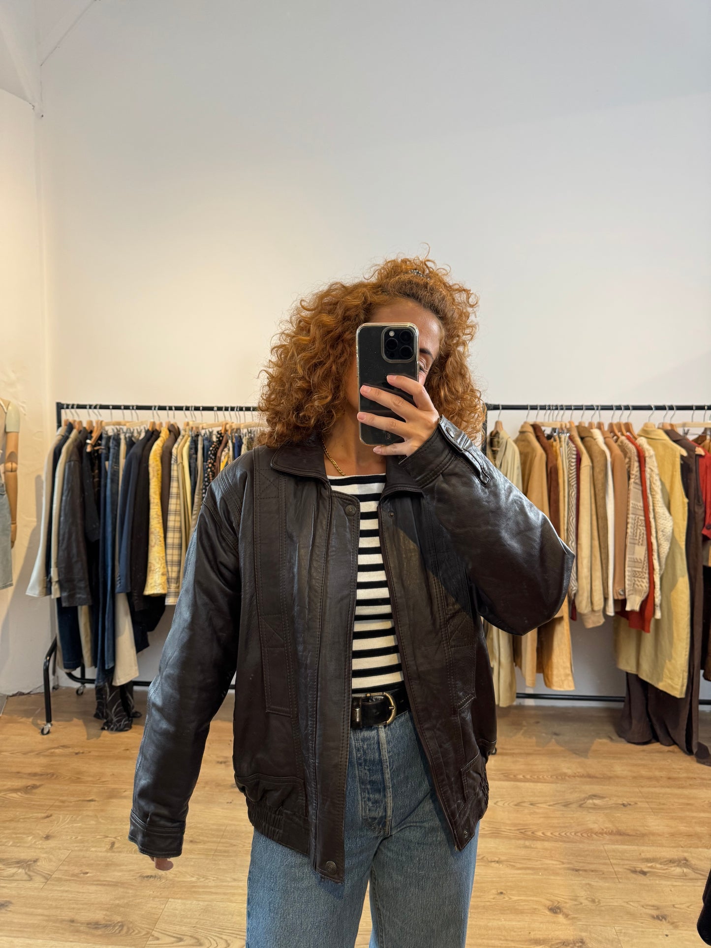 DARK BROWN BOMBER JACKET SIZE L UK 12