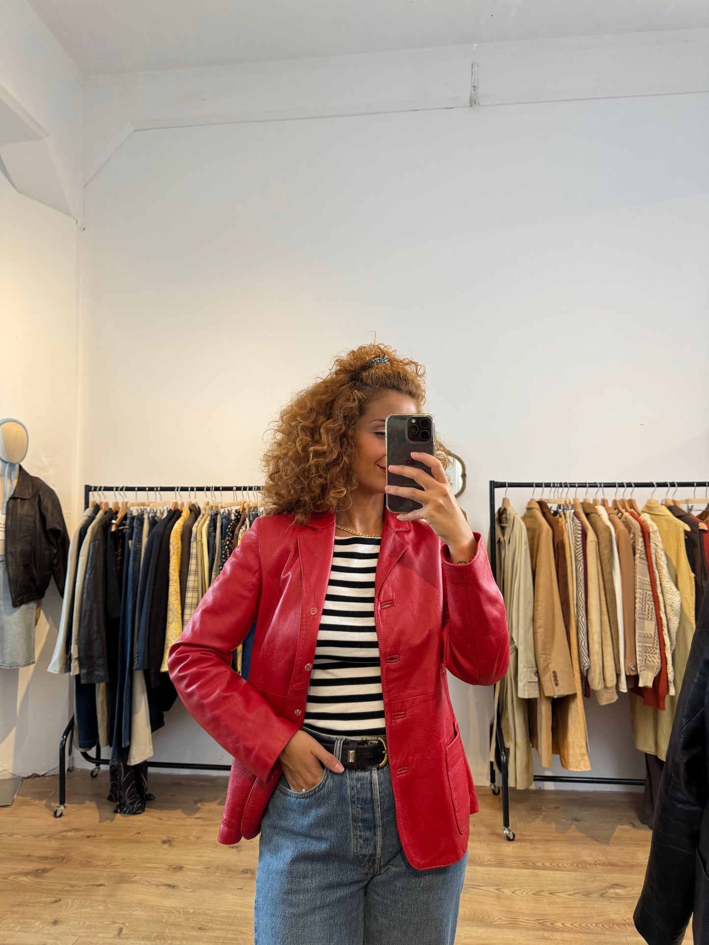 RED LEATHER BLAZER SIZE M UK 10