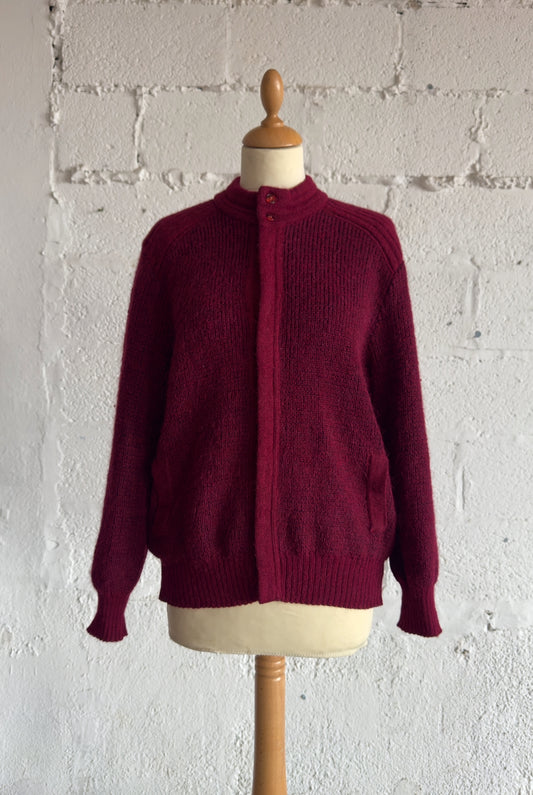 Burgundy Alpaca Blend Knit Cardigan Unisex Size S/M