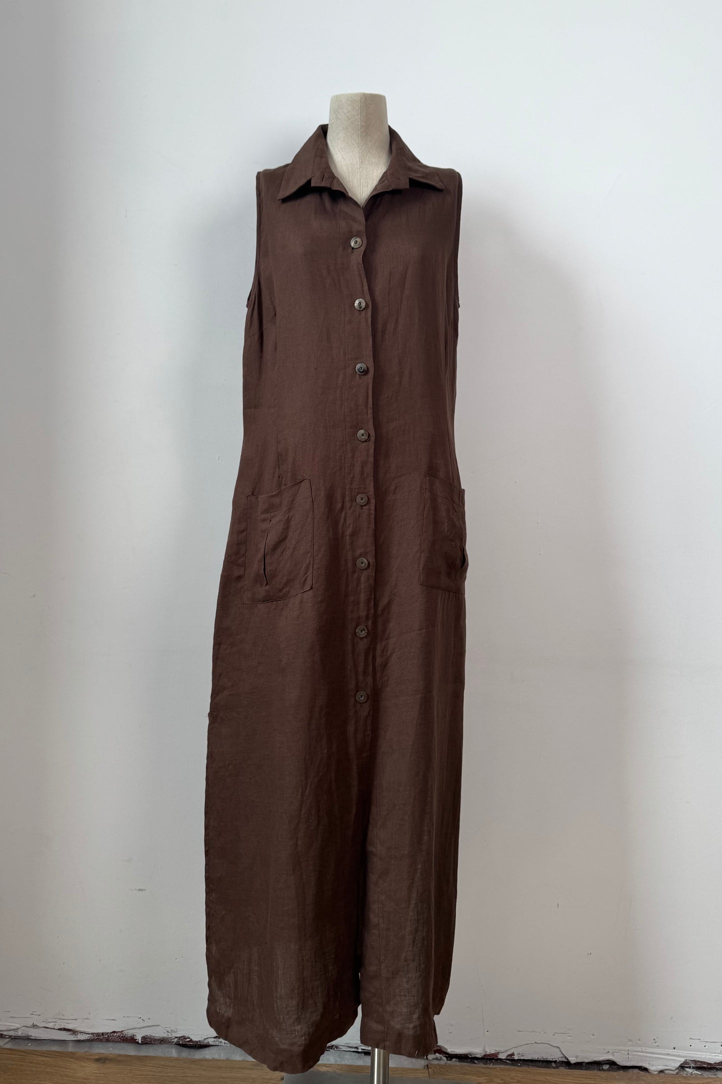 MAXI LINEN BROWN DRESS SIZE XL UK 14