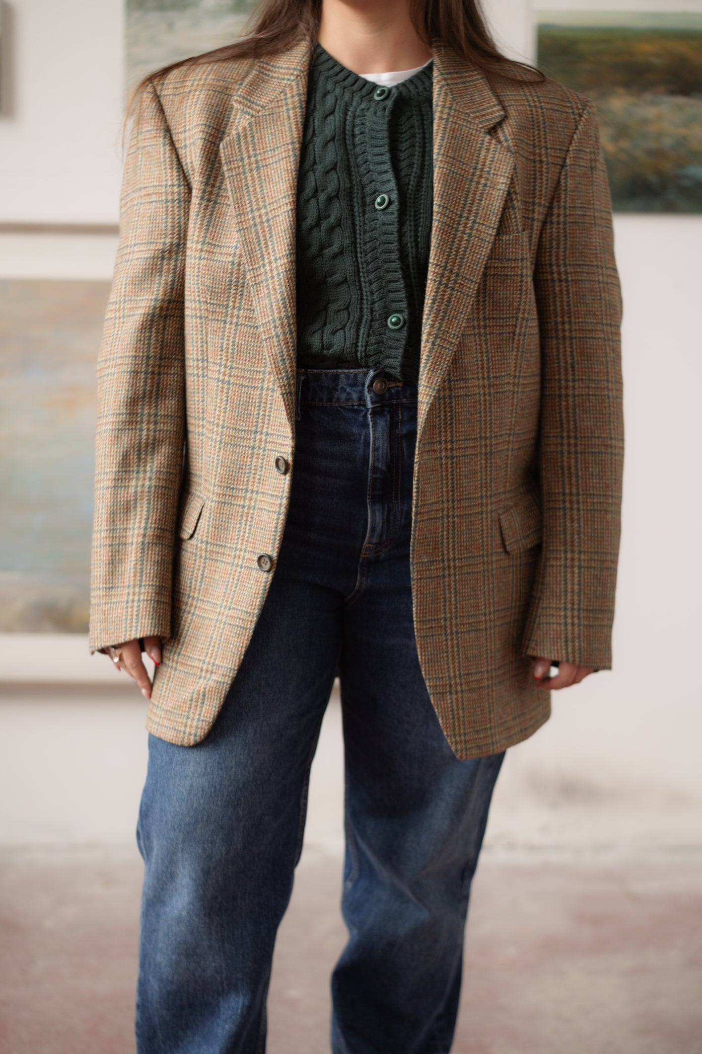 Yves Gerard Tweed Blazer Brown & Green Size L/XL UK 12/14