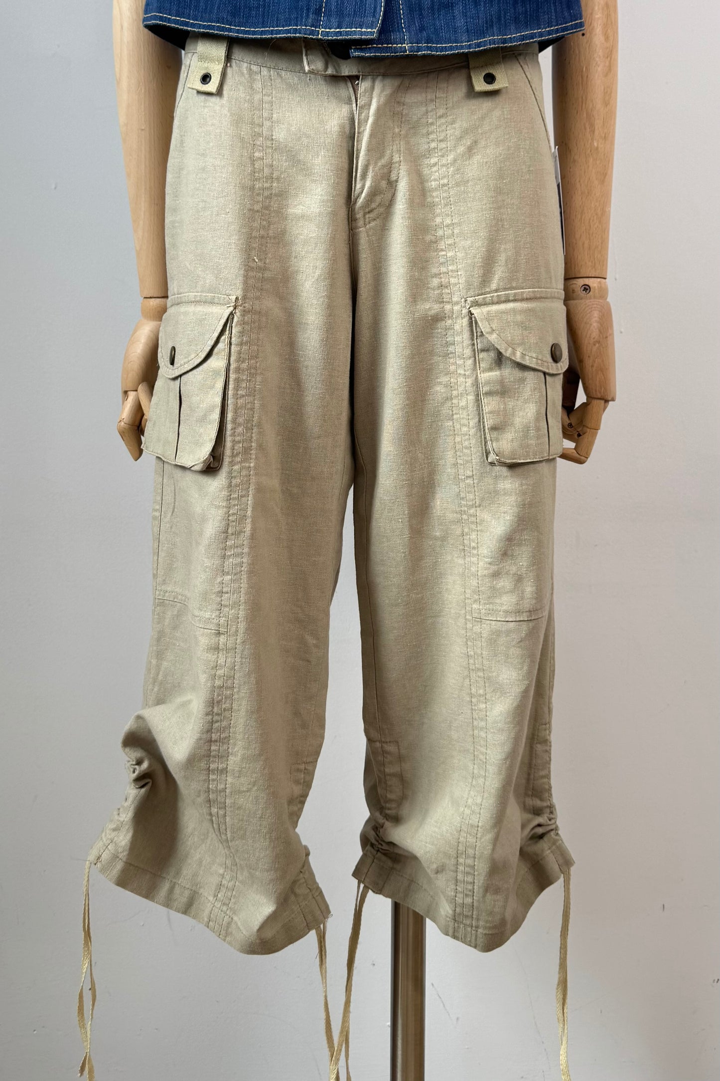 CARGO STYLE CROPPED LINEN TROUSERS SIZE S UK 8 EU 36
