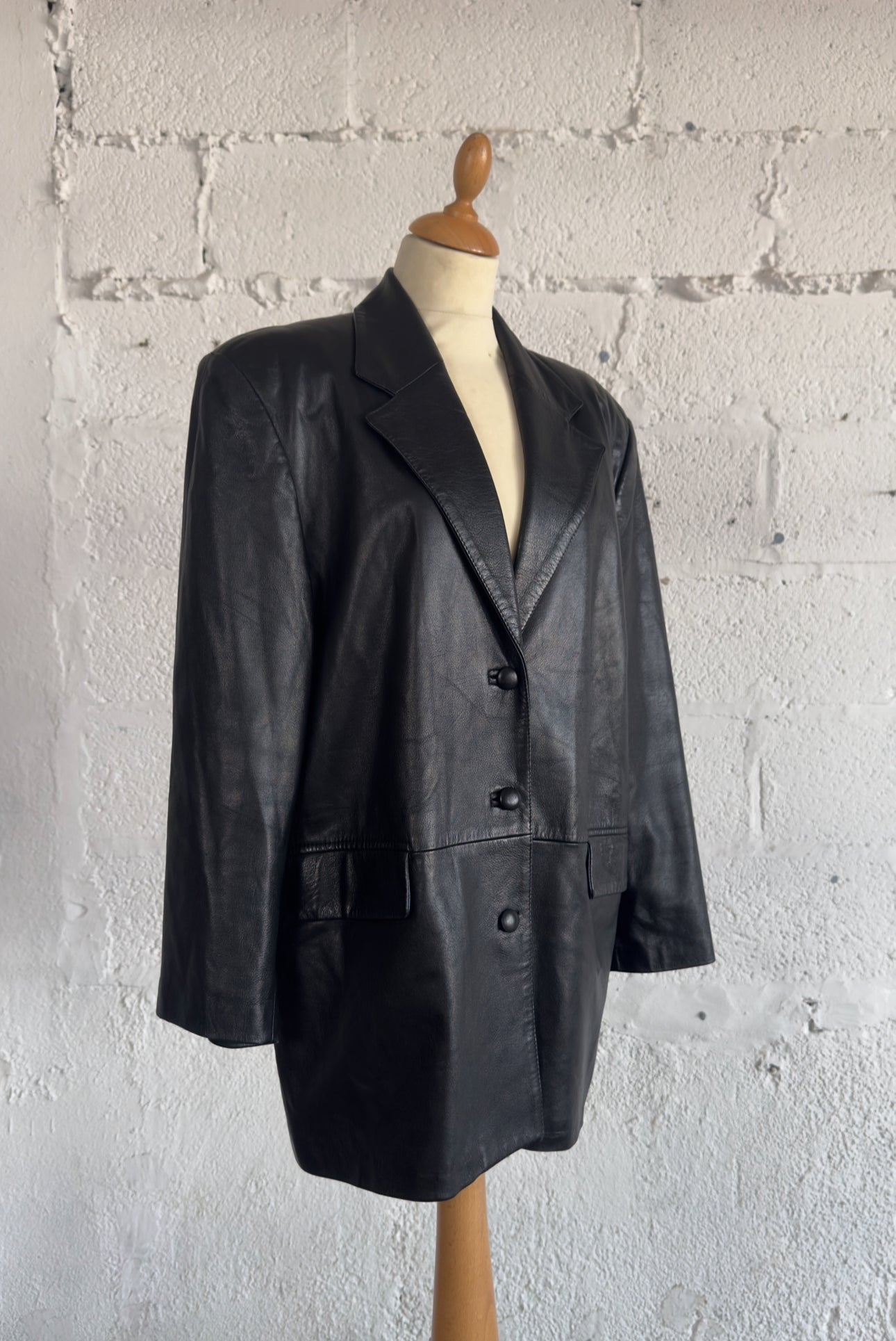 Black 80s Leather Blazer Unisex Women’s Medium to Large UK 10/12