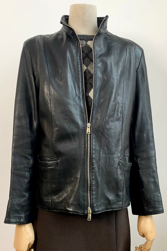 Italian Fitted Leather Zip Jacket Size S/M UK 8/10
