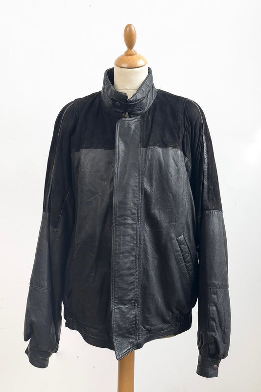 Suede & Leather Contrast Bomber Jacket Black Size L/XL
