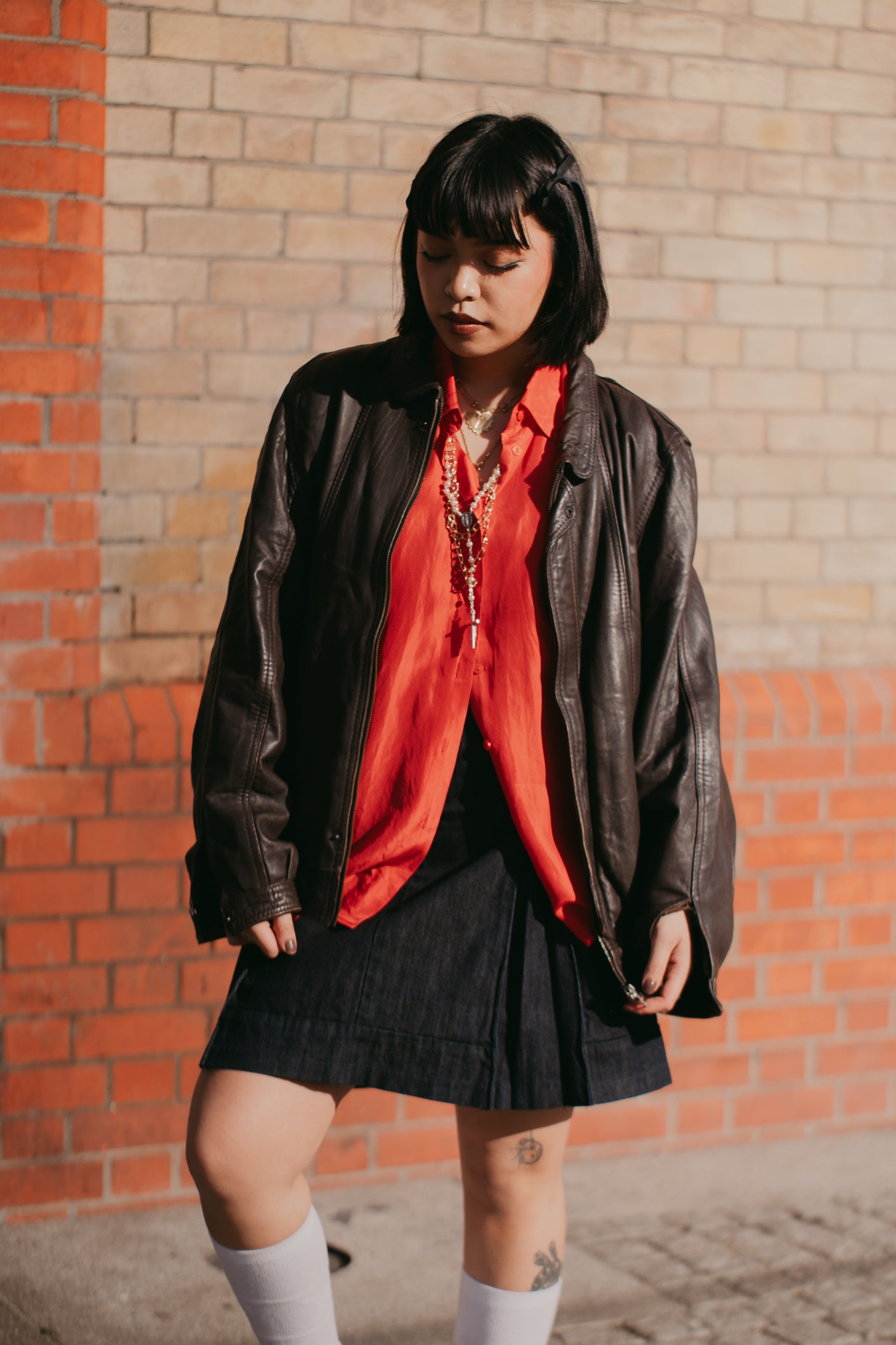 Sisley Box Pleated Denim Skirt in Size S/M UK 6/8