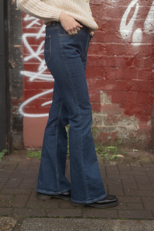 Lee Flare Jeans Size M UK 10-12 EU 38 - Dark Indigo Denim