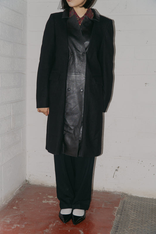 Marella Black Coat with PU Front Details Size M UK 10