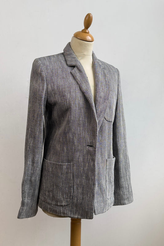 Max Mara Herringbone Blazer in Black & White Size M UK 8/10