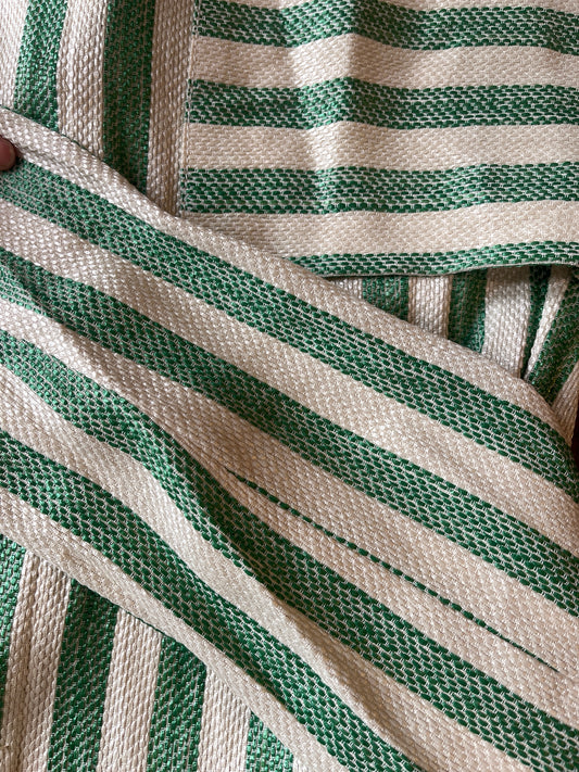 A-line green striped coat
