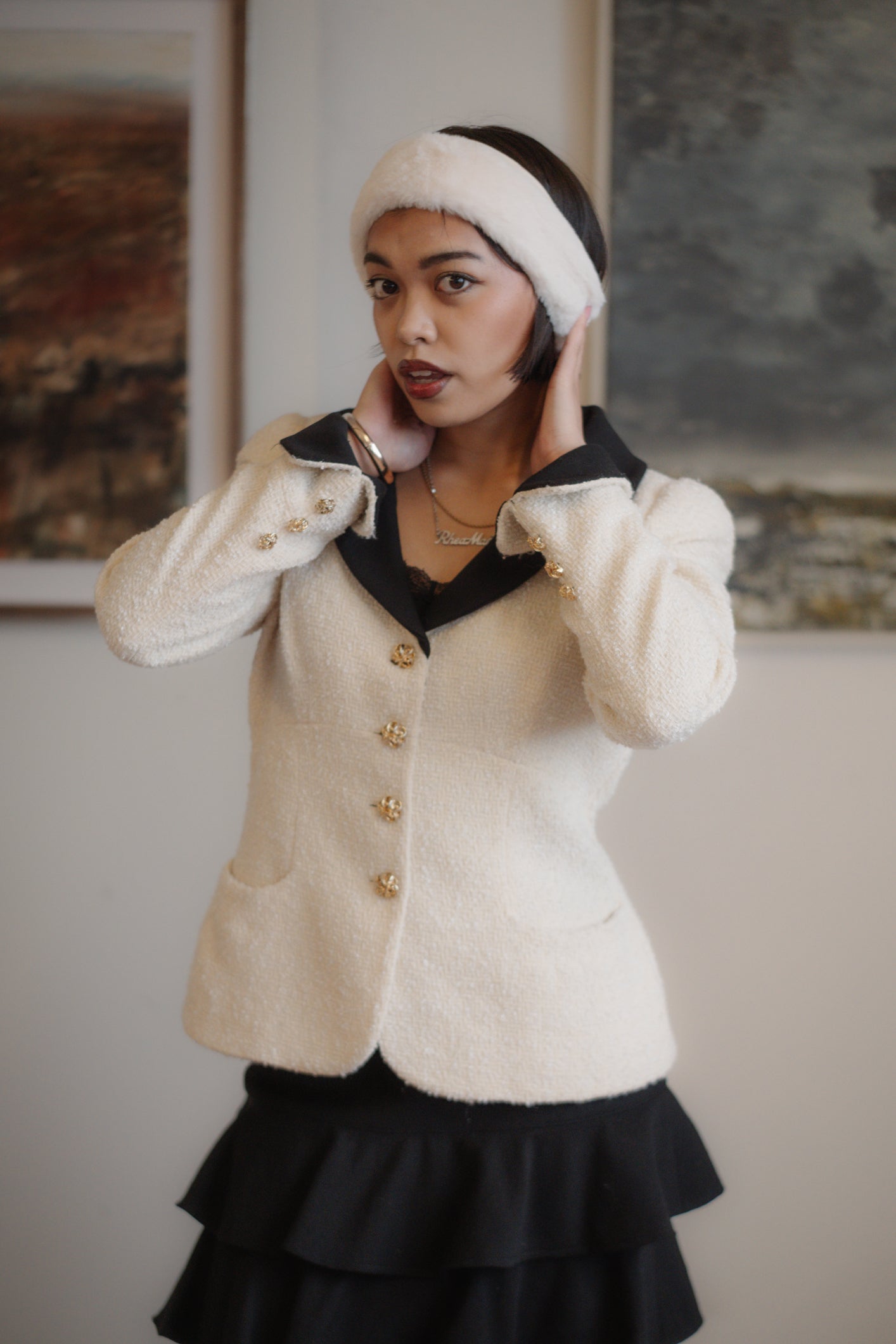 Luisa Spagnoli Bouclé Cream Blazer Size XS/S UK 6/8