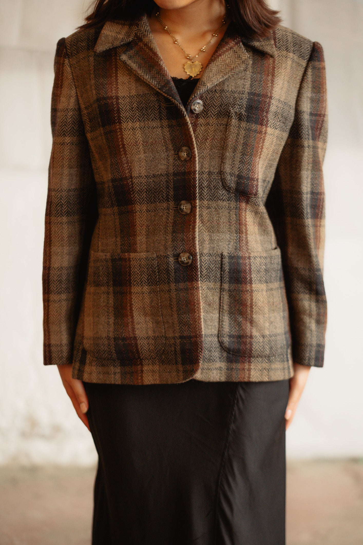 Weekend by Max Mara Wool Blazer Coat - Olive Green Herringbone & Tweed, Italian Designer, Size M/UK 10