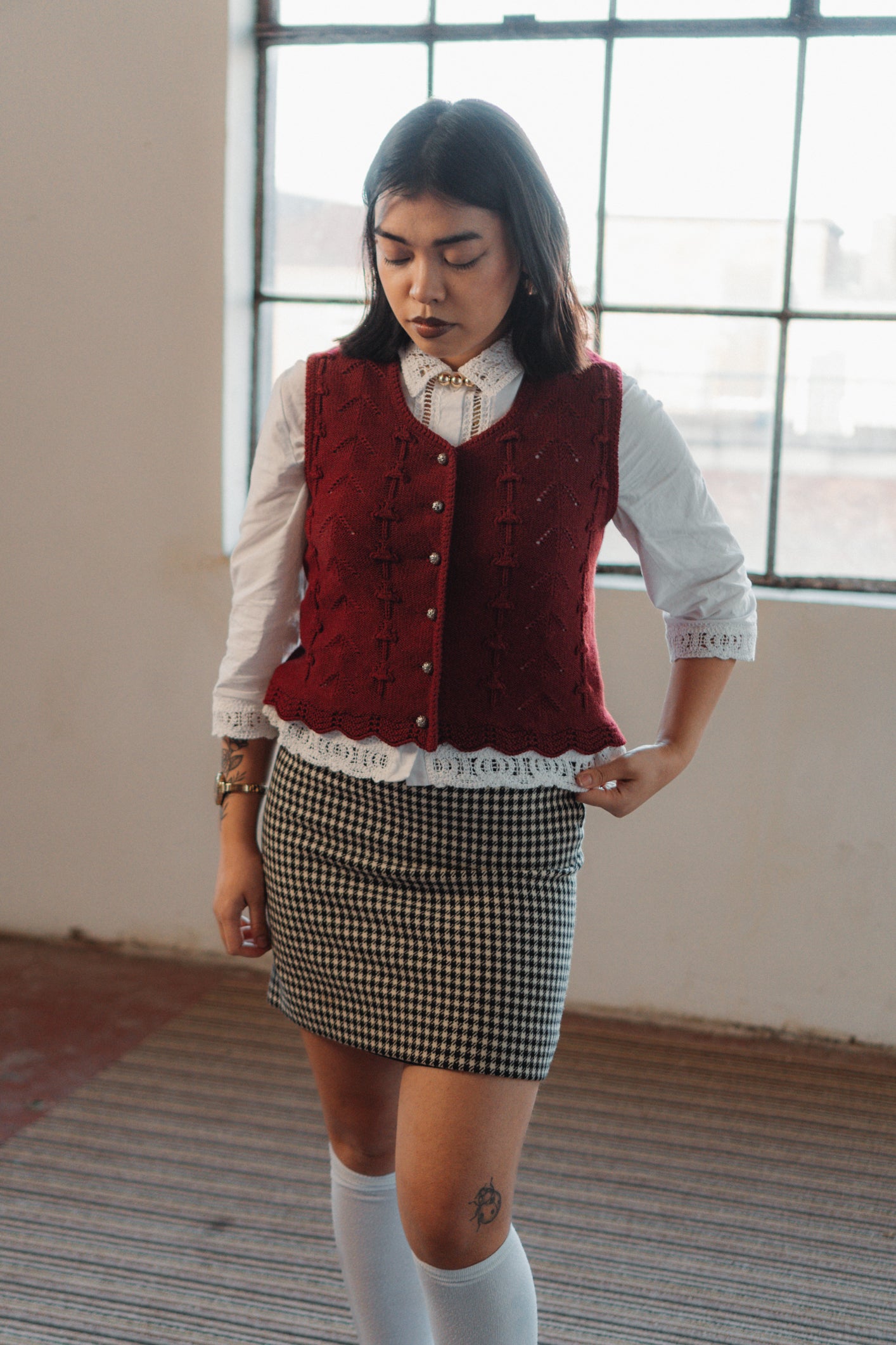 Houndstooth Mini-skirt Size S UK 6/8 EU 36