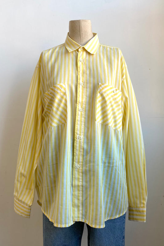 Yellow & White Striped Shirt Size M/L UK 10/12