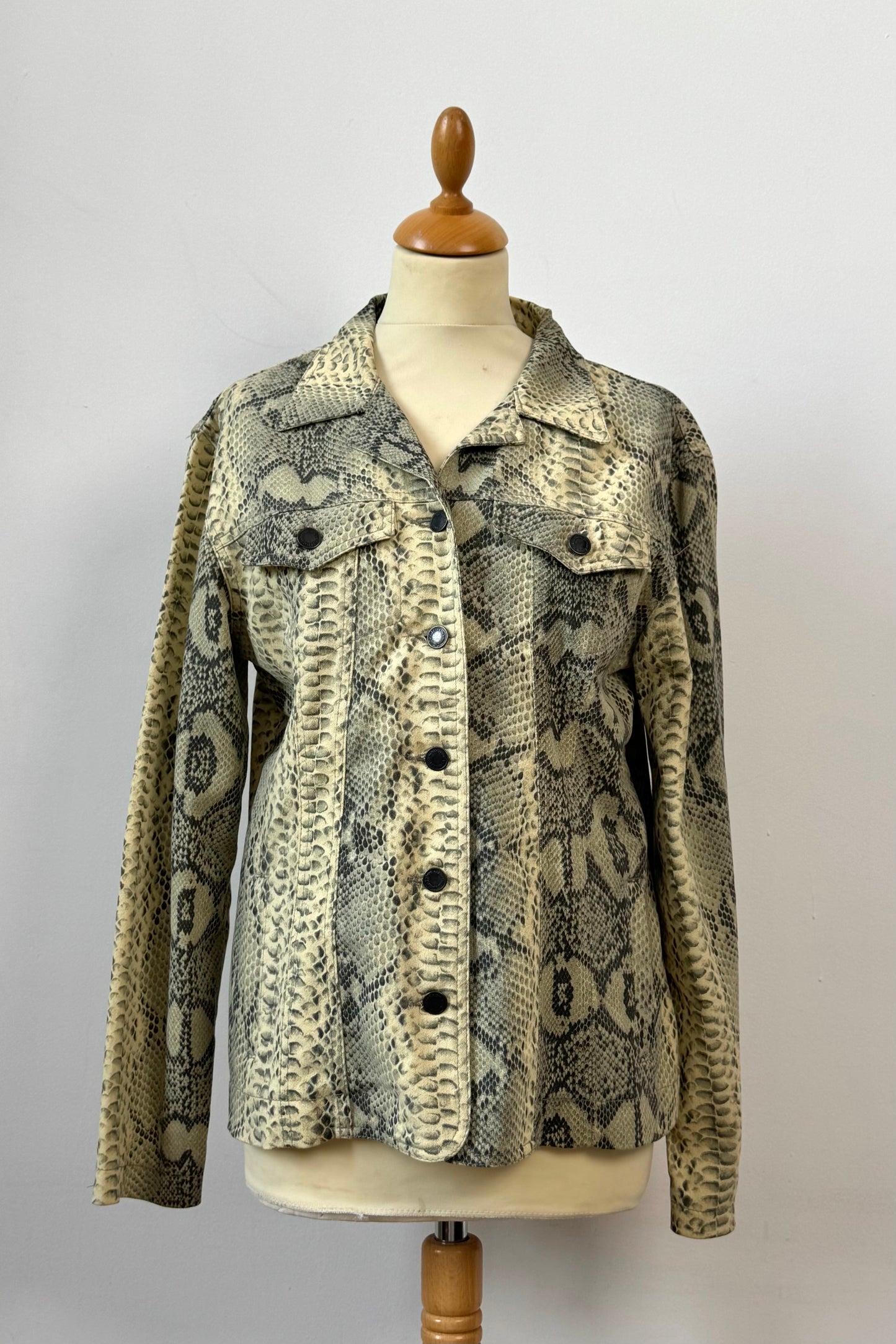 Snake-Print Denim Jacket in Size M/L UK 10/12