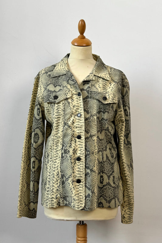 Snake-Print Denim Jacket in Size M/L UK 10/12