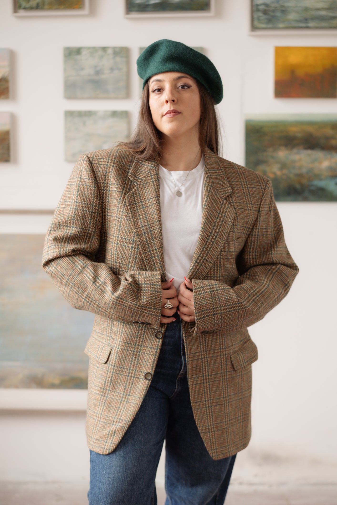 Yves Gerard Tweed Blazer Brown & Green Size L/XL UK 12/14