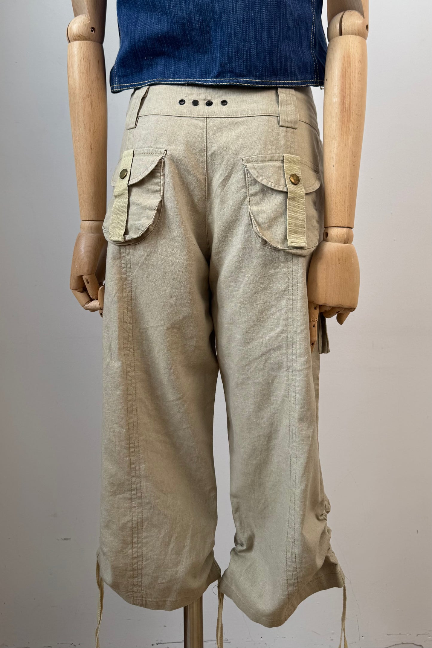 CARGO STYLE CROPPED LINEN TROUSERS SIZE S UK 8 EU 36