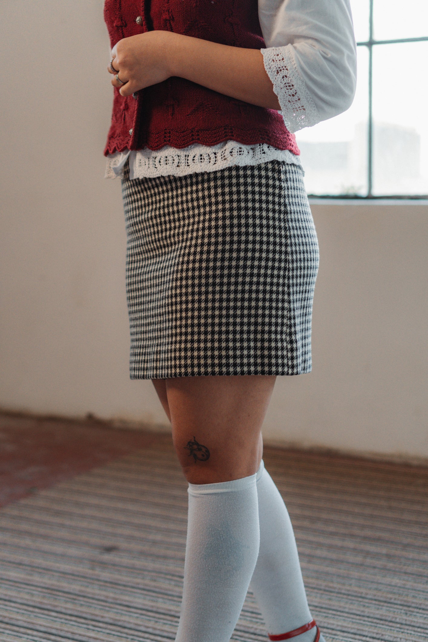Houndstooth Mini-skirt Size S UK 6/8 EU 36