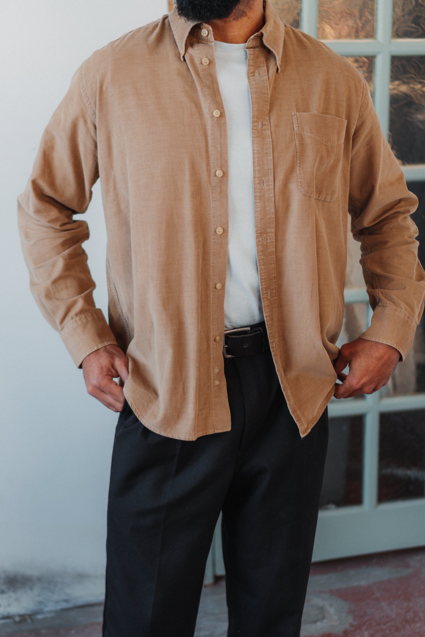 Corduroy Camel Shirt in Size XL UK 12/14