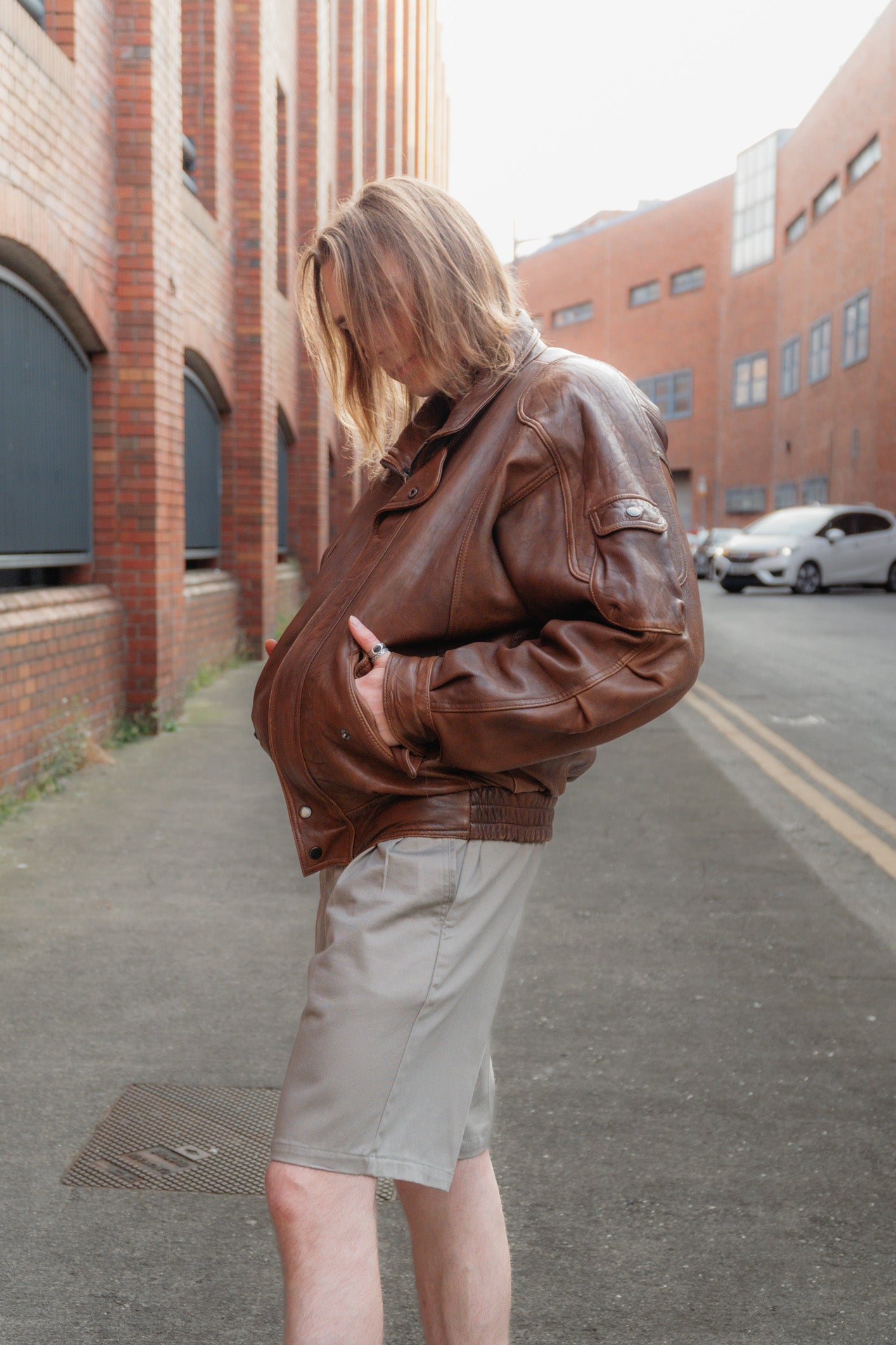Vintage Brown Leather Bomber Jacket - Real Leather, UK 12/14 L