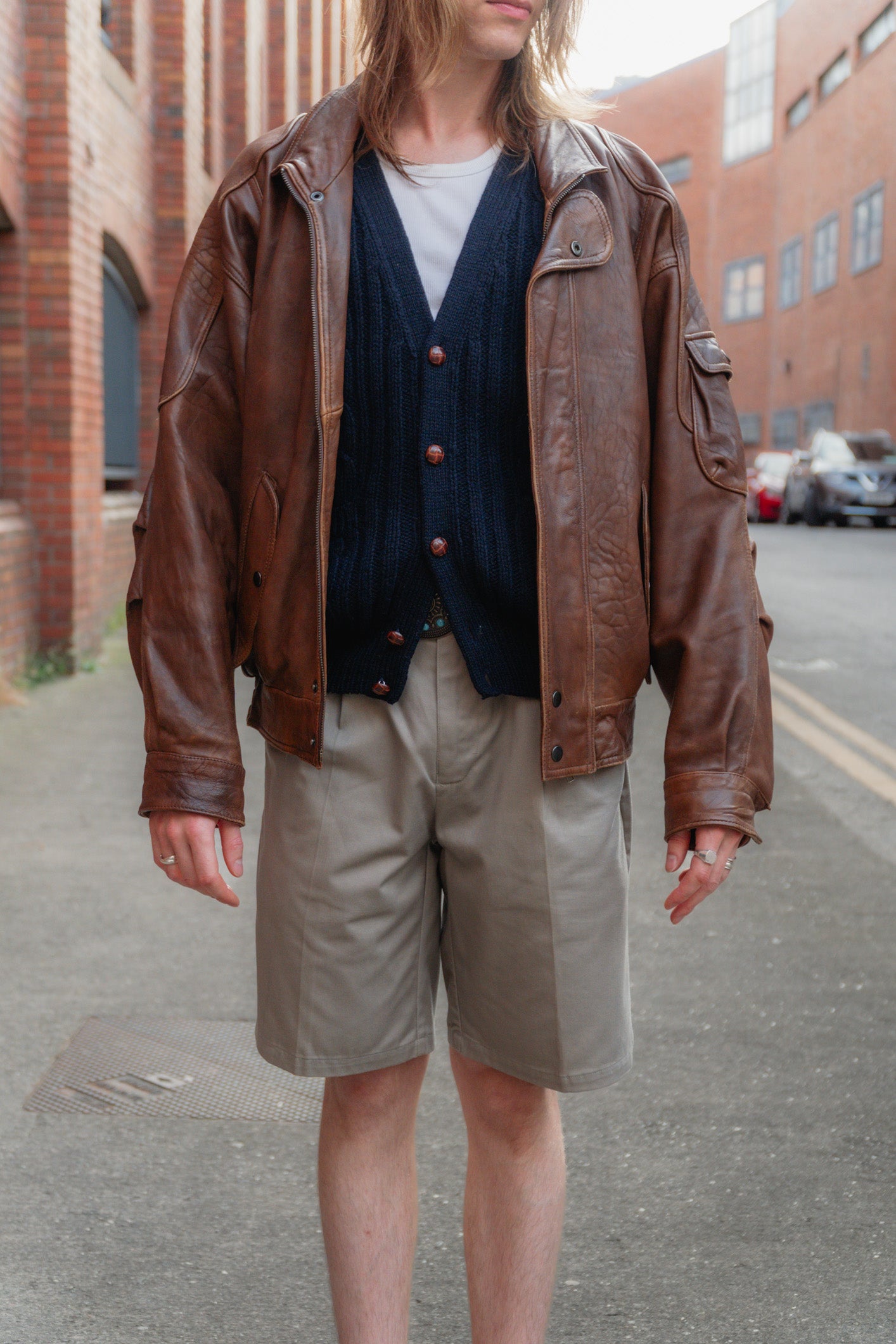 Vintage Brown Leather Bomber Jacket - Real Leather, UK 12/14 L