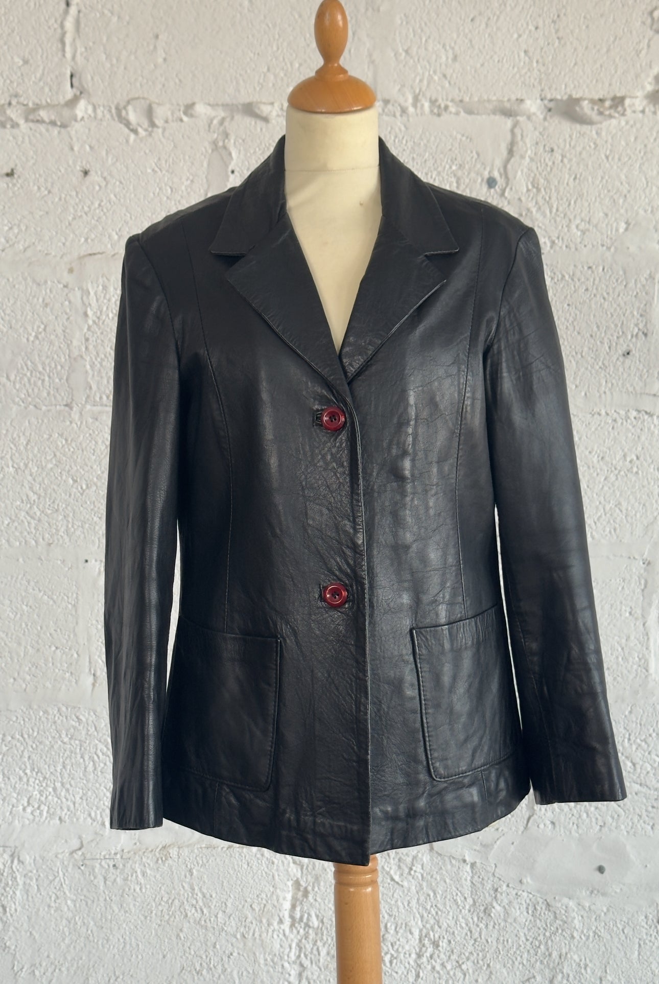 Women's Black Leather Fitted Blazer Size Medium UK 10/12