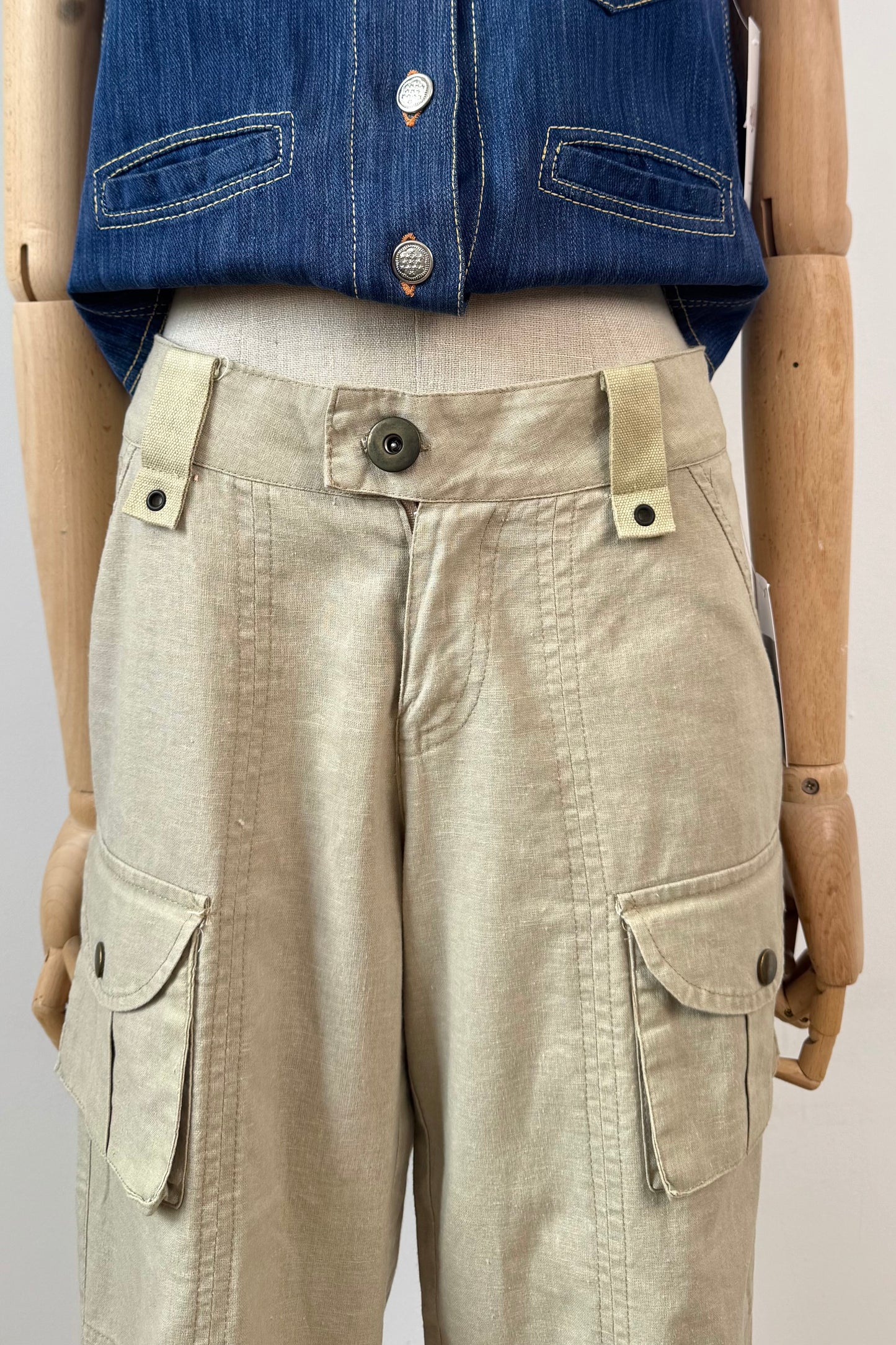 CARGO STYLE CROPPED LINEN TROUSERS SIZE S UK 8 EU 36